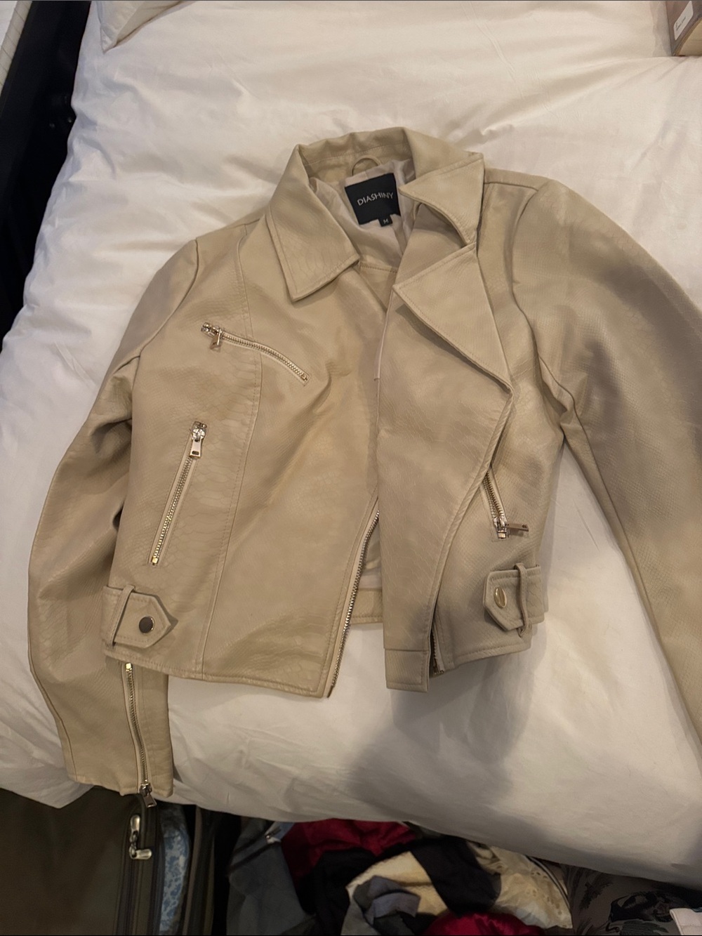 Cream Moto Leather Jacket